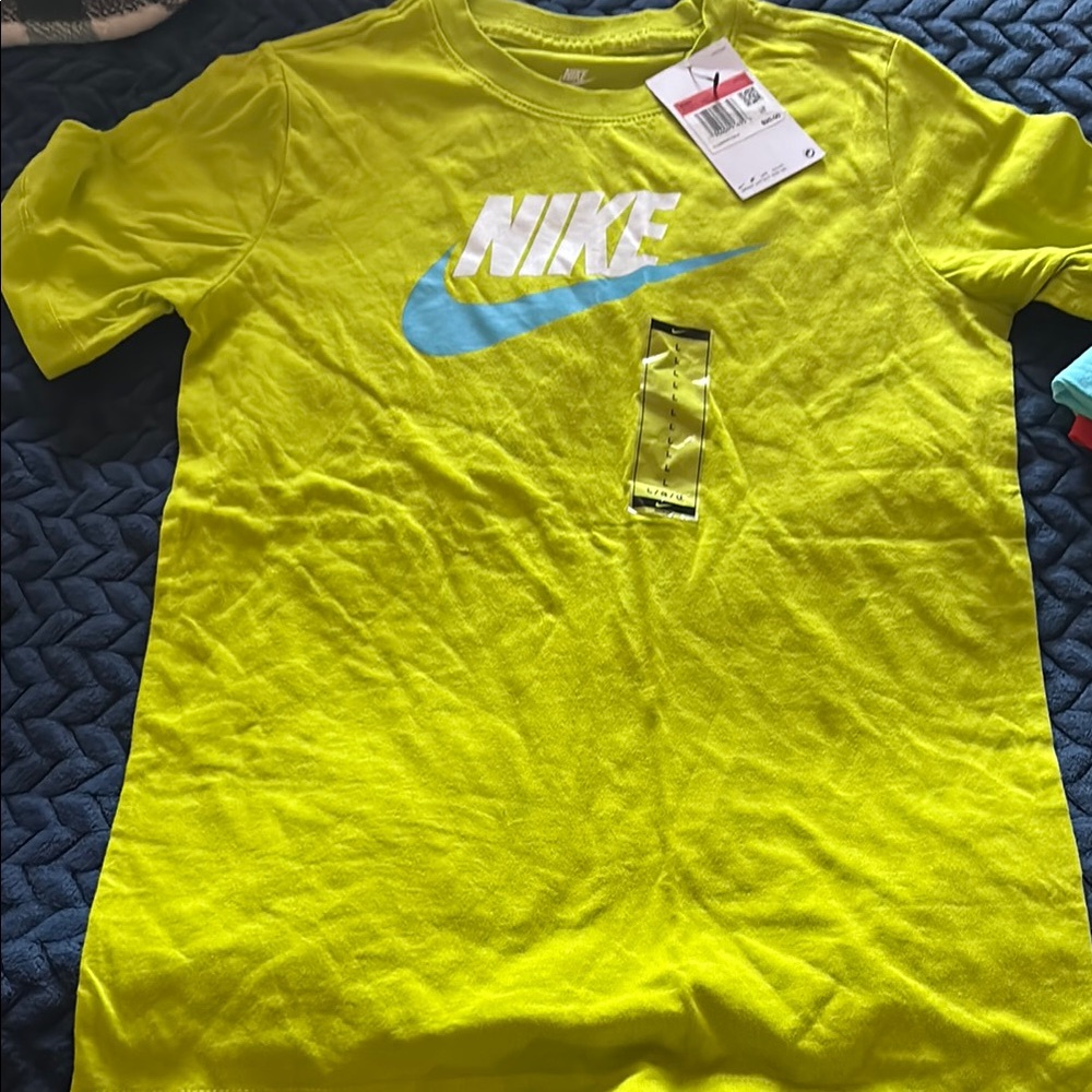 Nike Neon Green Tee with Sky Blue Swoosh